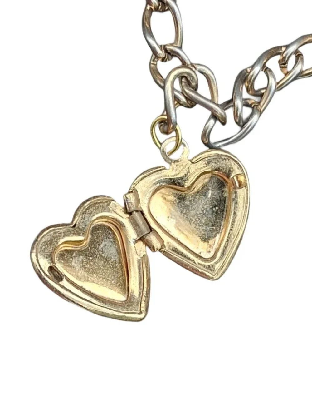 Vintage Heart Charm Bracelet Gold Tone Locket Rose Faux Pearl Rhinestone